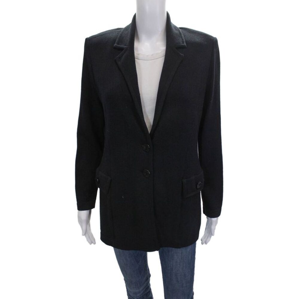 St John Collection Marie Gray Women Blazer Black Wool Button Size 6